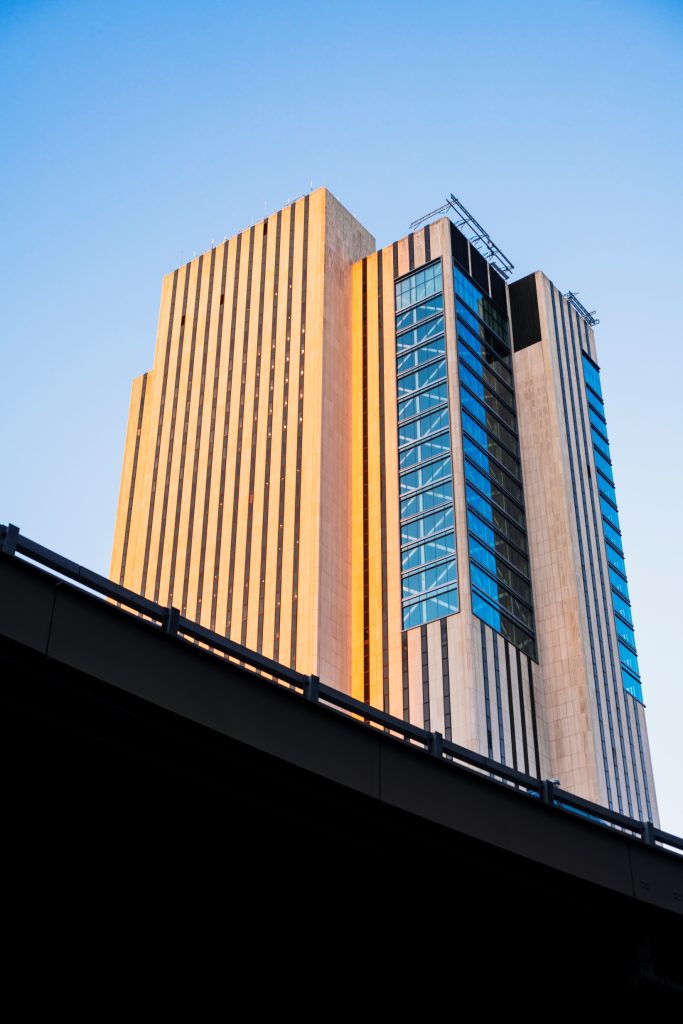 Commercial building low angle